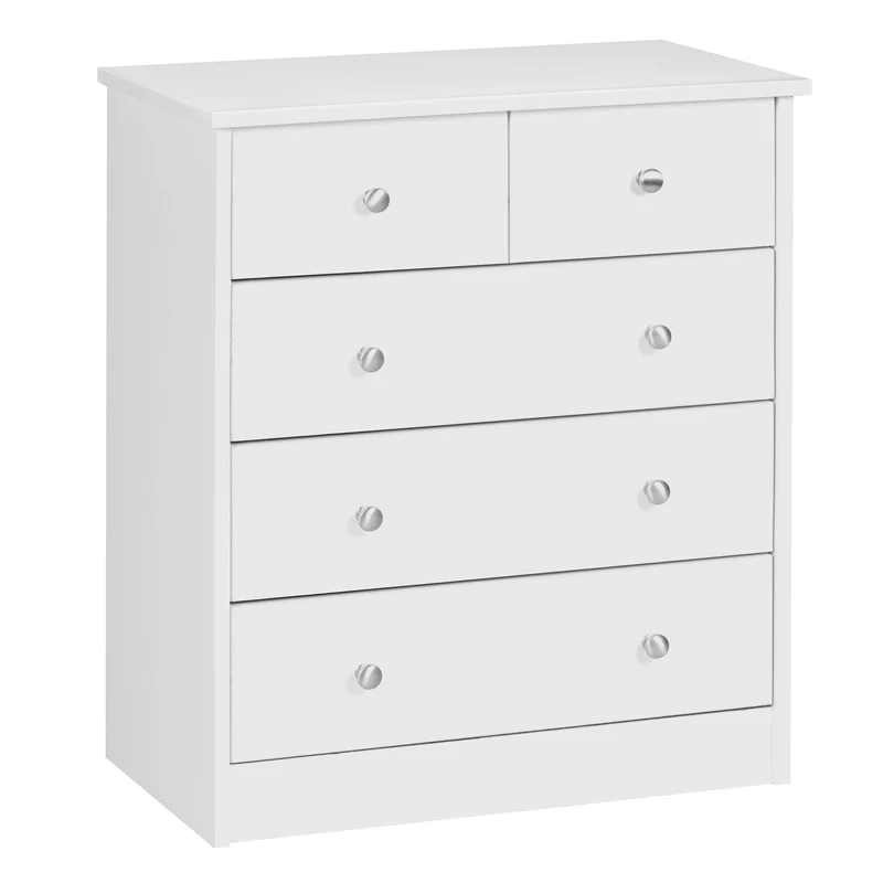 Kommode 5 Schubladen Holz Weiß 60x70x35cm Modernes Sideboard Flur