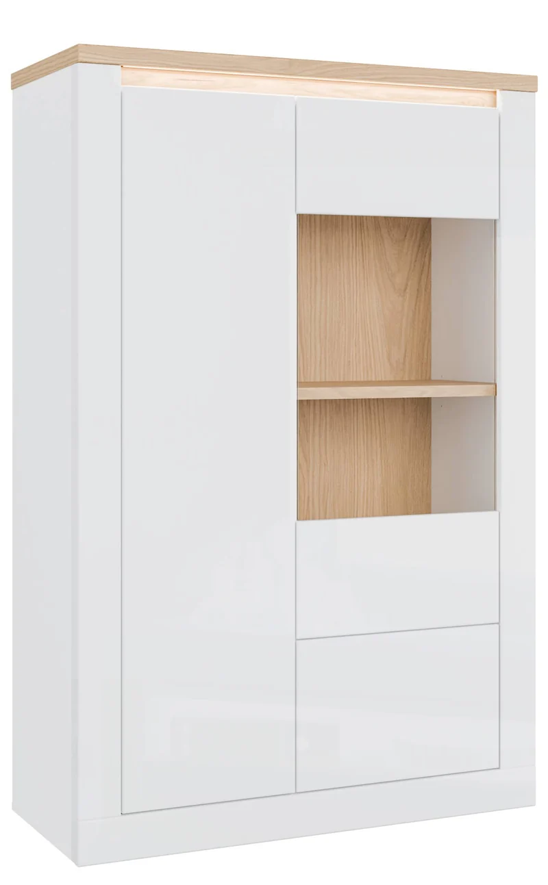 Highboard Vitrine DURAOAK Weiß glänzend / Wildeiche Dekor von Forte