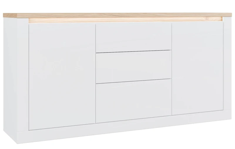 Sideboard DURAOAK 2-trg. 3 Schubladen Weiß glossy / Eiche Dekor Forte