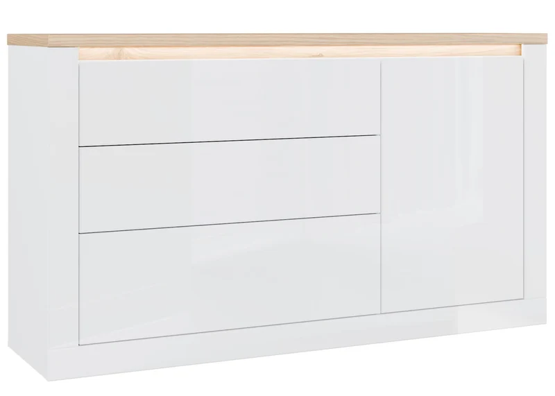 Sideboard Kommode DURAOAK Weiß glänzend und Wildeiche Dekor von Forte