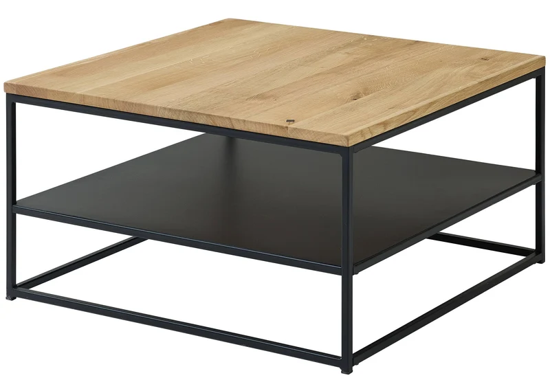 Couchtisch TILDA 75 x 75 Platte Eiche geölt Metallgestell mit Ablage