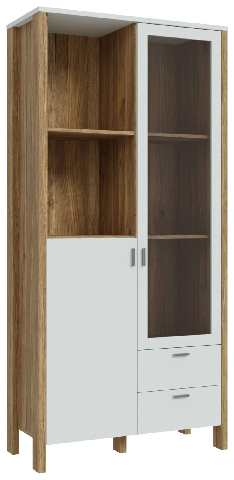 Vitrinenschrank SAITAMA mit 2 Türen Dekor: Secret Grey und Eiche Optik