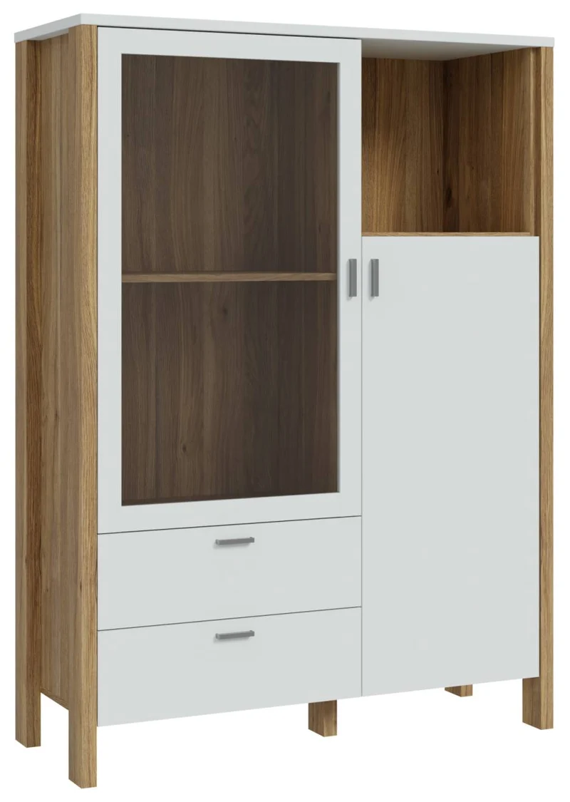Highboard Vitrine SAITAMA mit 2 Türen in Secret Grey / Mauvella Eiche