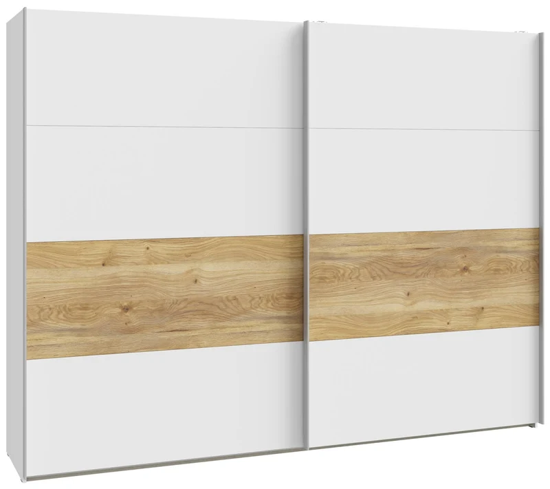 Schwebetürenschrank Kleiderschrank MAYACUS Weiß / Mauvella Eiche
