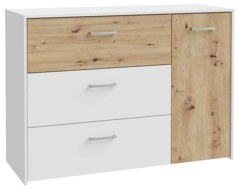 Sideboard CULGOA Kommode 3 Schubladen und 1 Tür, Artisan Eiche / Weiß