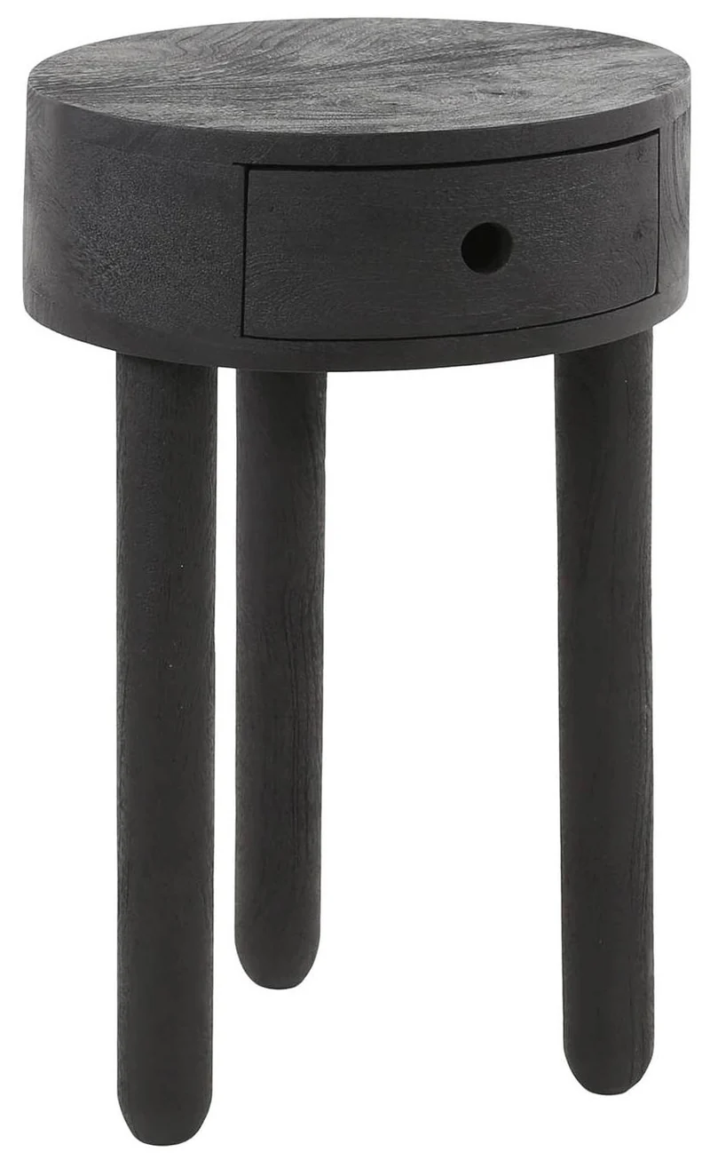 Beistelltisch Nachtkommode ROUND FULL WOOD Akazienholz Schwarz
