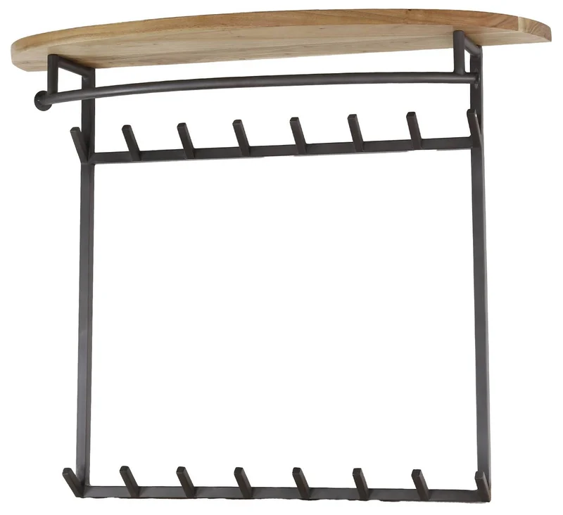 Garderobe Wandgarderobe BOOG 16 Haken Hutablage Stahl Akazie natur
