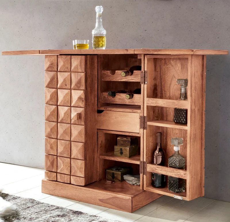 Hausbar LUCCA Akazie Massivholz Weinbar ausklappbar