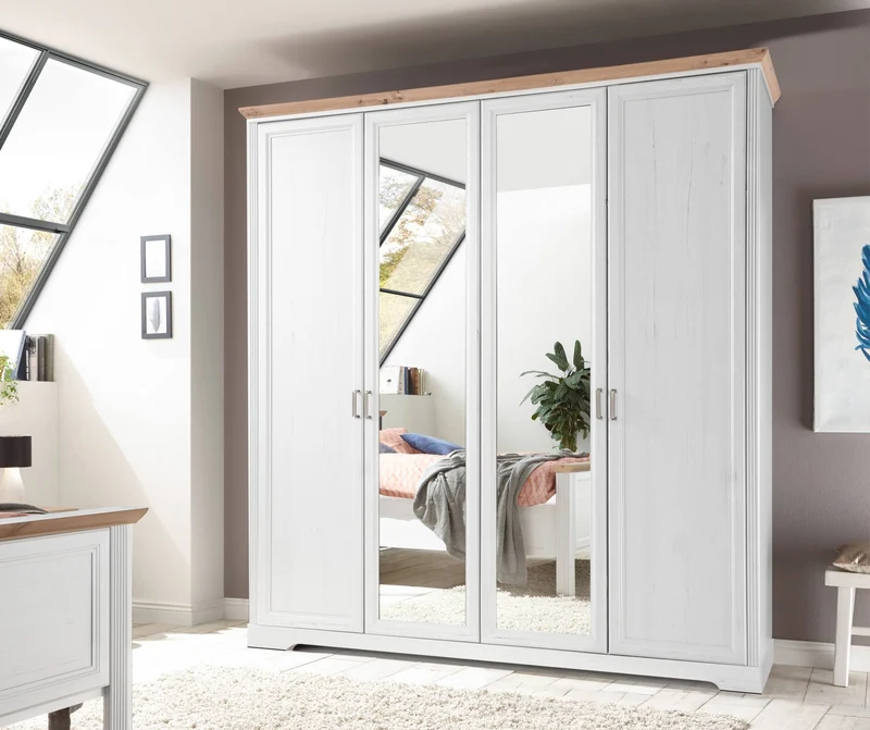 Kleiderschrank Schlafzimmerschrank JASMIN 4-trg Pinie weiß Nachbildung