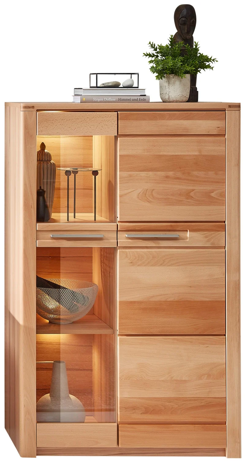 Highboard NATURE ONE Front Kernbuche Massivholz - mit LED Beleuchtung