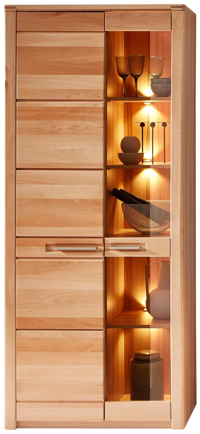 Vitrine NATURE ONE Front Kernbuche Massivholz - mit LED Beleuchtung