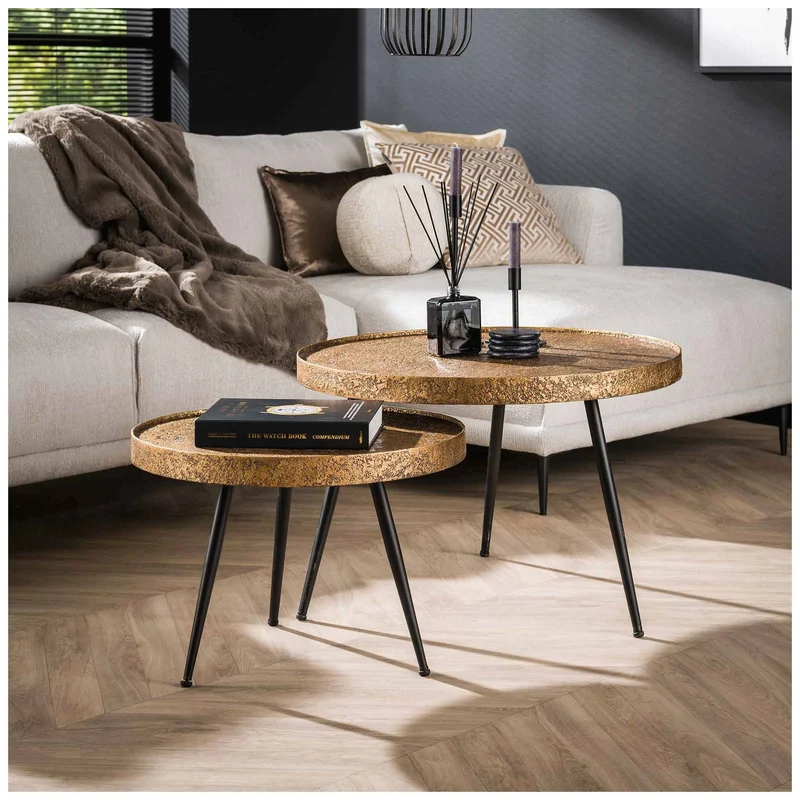 Beistelltisch ZAND Bronze Antik 2-Satz-Tisch Metall sandgestrahlt