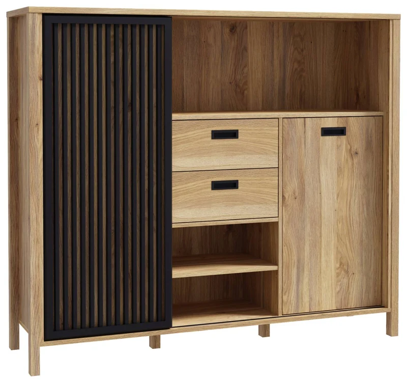 Highboard JYTANA 2 Türen in Mauvella Eiche Optik /Schwarz, von Forte