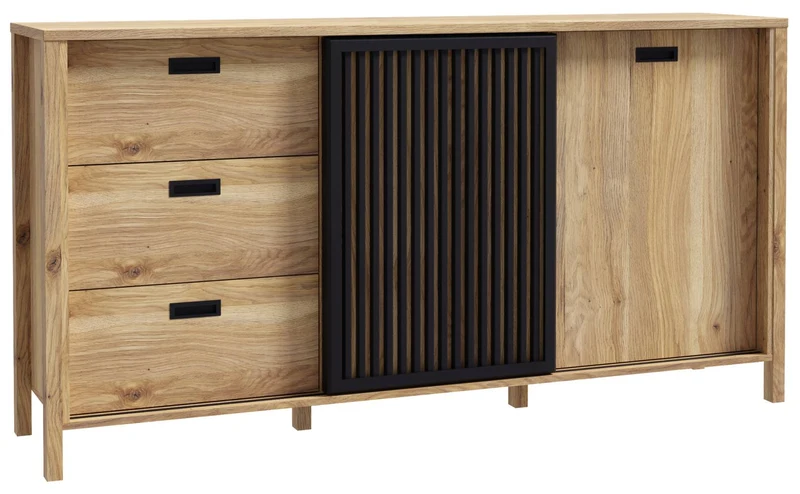 Sideboard JYTANA 3 Schubladen 2 Türen in Mauvella Eiche Optik /Schwarz