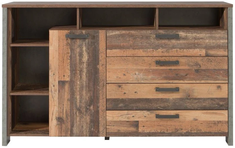 Kommode Sideboard CLIF 1 Tür 4 Schubladen Old Wood Optik, von Forte