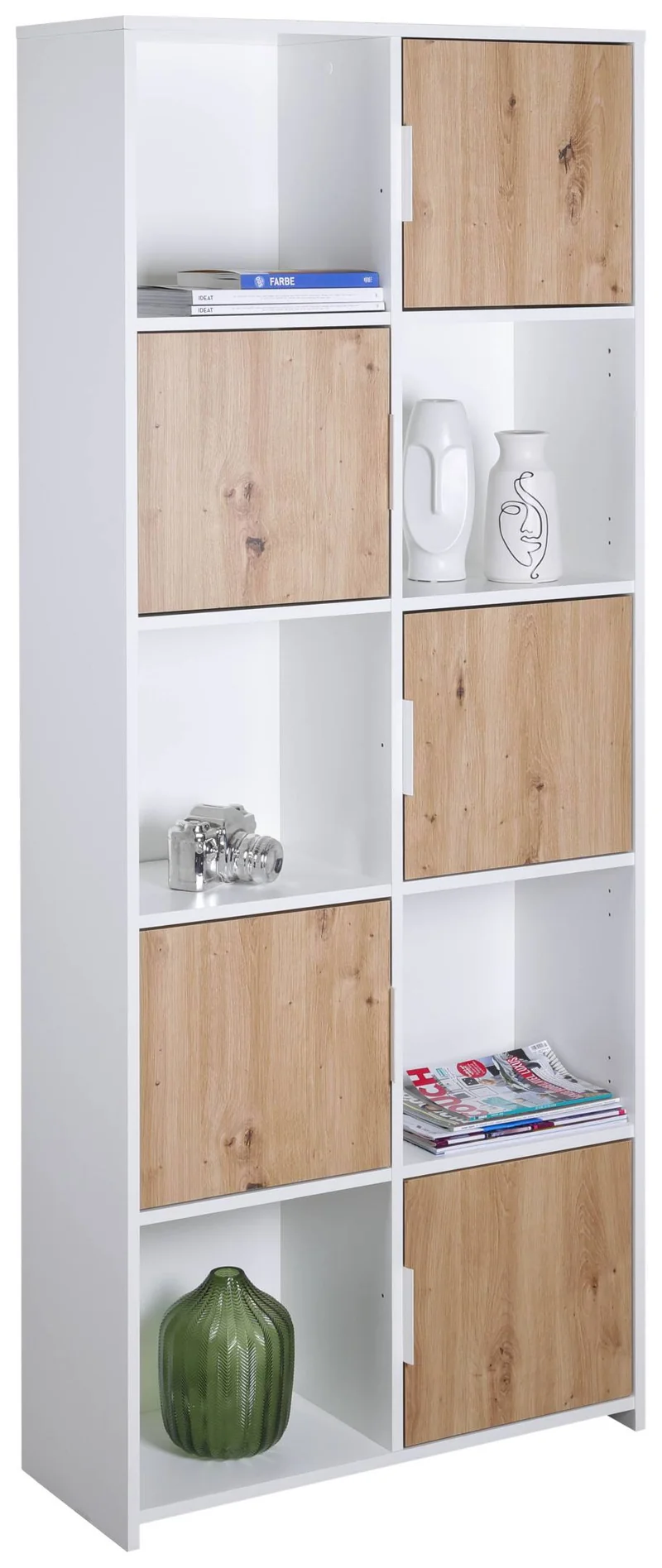 Bücherregal PEPETO 5TW Regal mit 5 Türen Optik: Weiß / Artisan Eiche