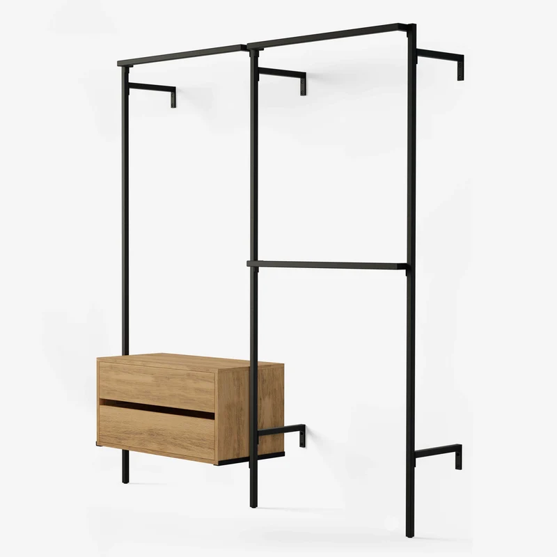 Frame Walk-In 2 Reihen Kleiderstangensystem - (1 Kleiderstange + 1 Kommode / 2 Kleiderstangen)