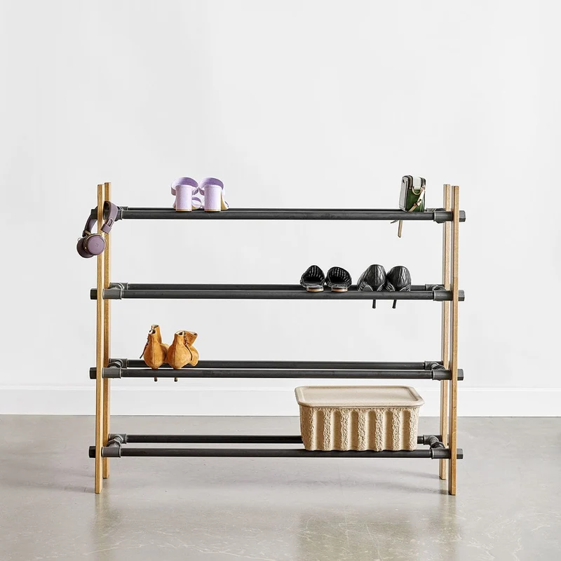 Stock Sale Original Schuhregal aus klassischer Eiche mit vier Reihen - Schuhregal im klassischen Stil erhältlich in zwei Breiten