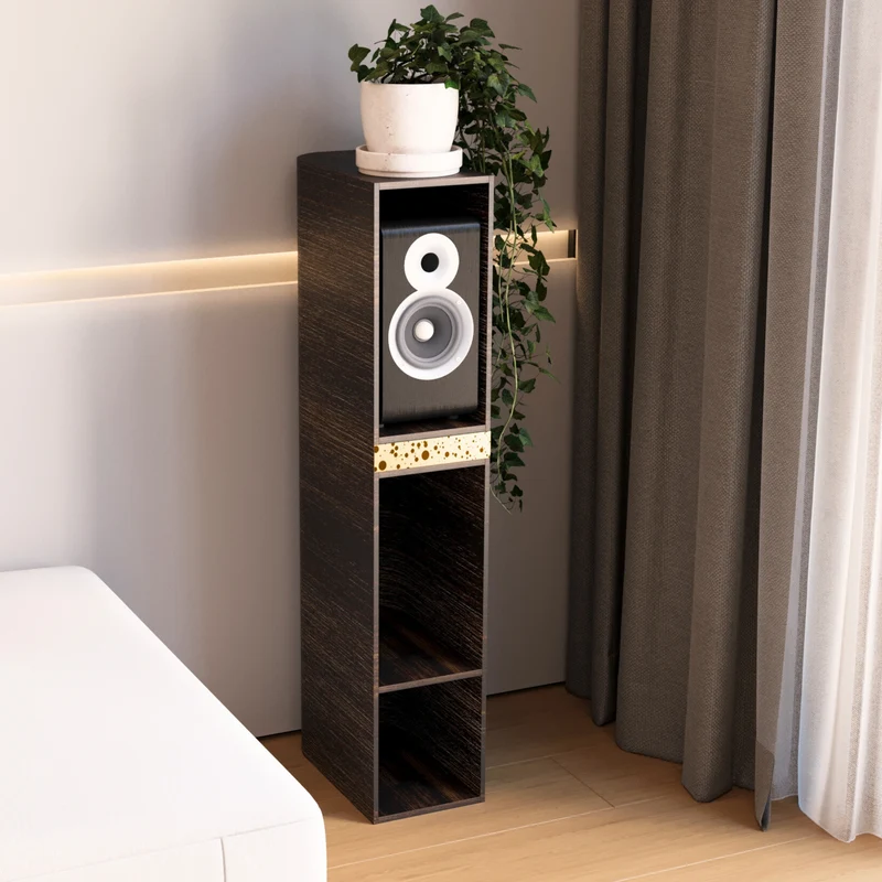 Wooden Speaker Shelf Cabinet with Brass Detail