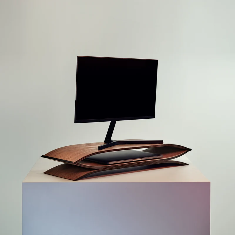 Wood Monitor Stand Curved Design
