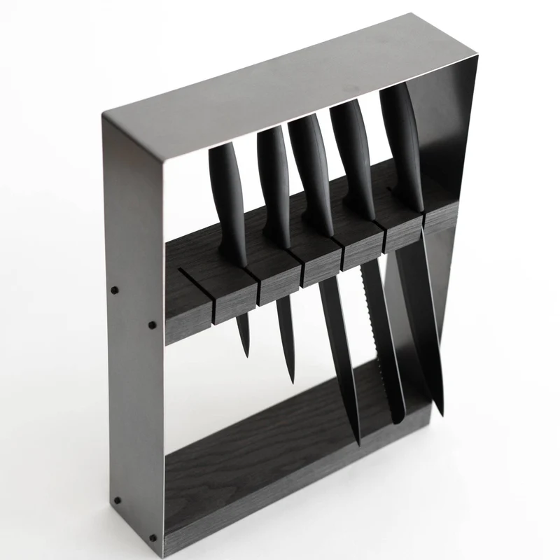 Metal and wood kitchen knife holder