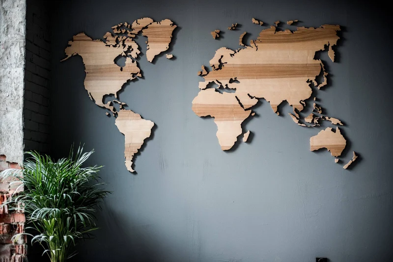 World Map made of Wood, Wall Decor