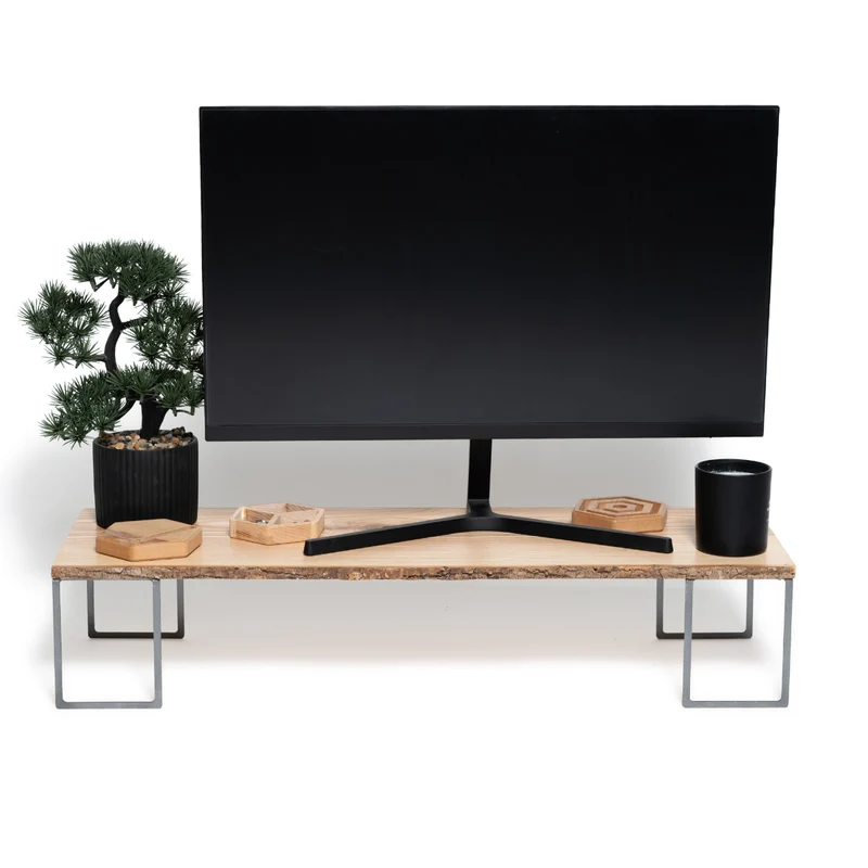 Desk monitor riser from wood (with bark)