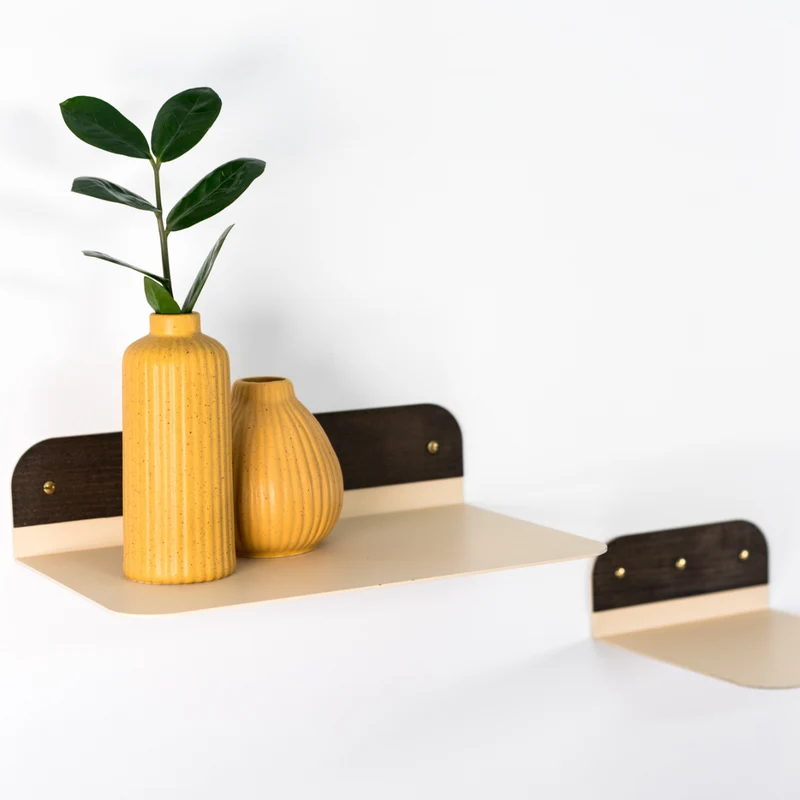 Floating metal shelf with wood panels, Wall Mounted