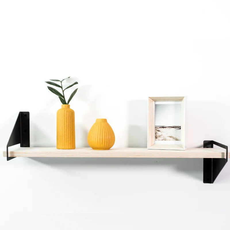Wooden wall shelf with brackets