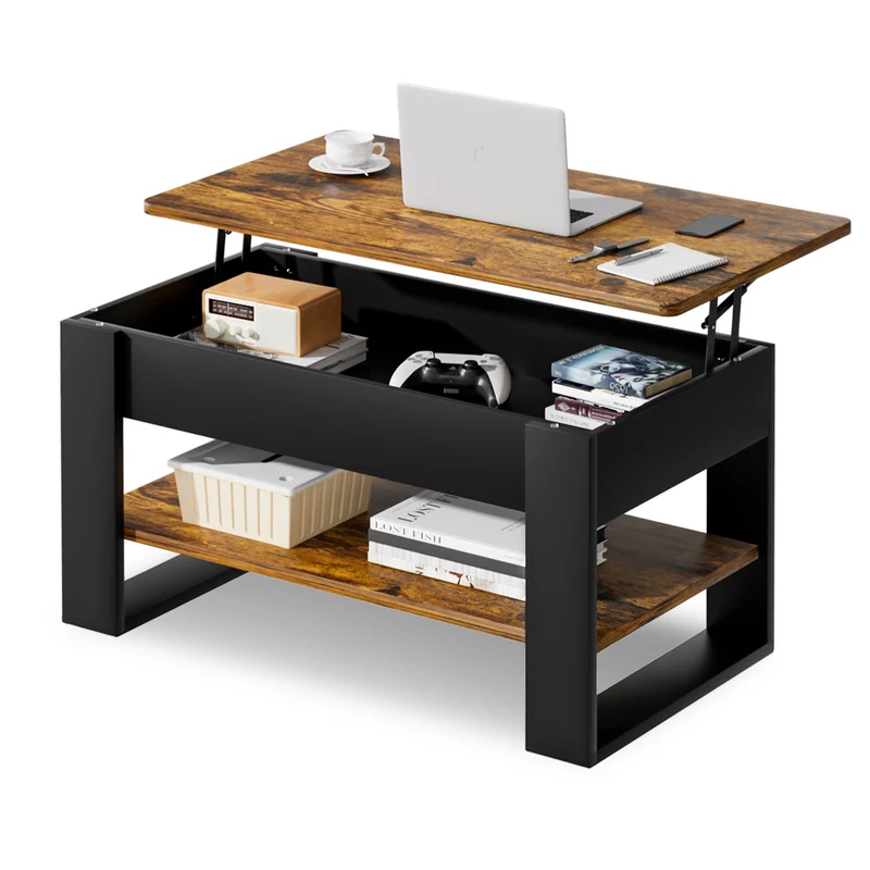 Yorbay Couchtisch mit Lift-Top, Stauraum & Ablage