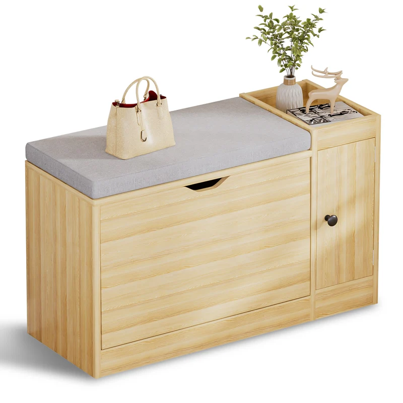 Yorbay Schuhbank mit Stauraum und Sitzkissen, 80 × 30 × 50 cm