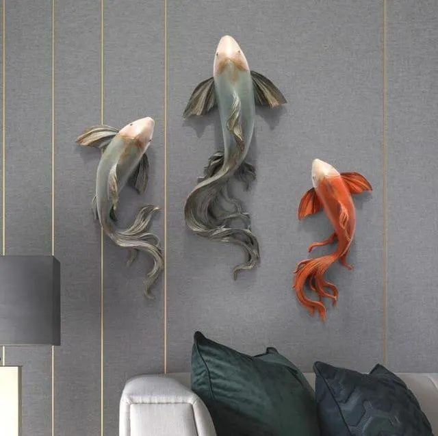 Modern Fengshui Resin 3D Wall Sticker Fish