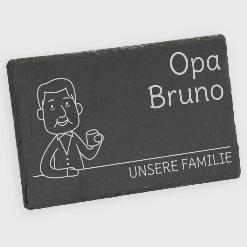 Frühstücksbrettchen mit Gravur - Personalisiert mit Namen - Großvater "Unsere Familie", Schieferstein - Geschenk für Opa zum Geburtstag & Weihnachten