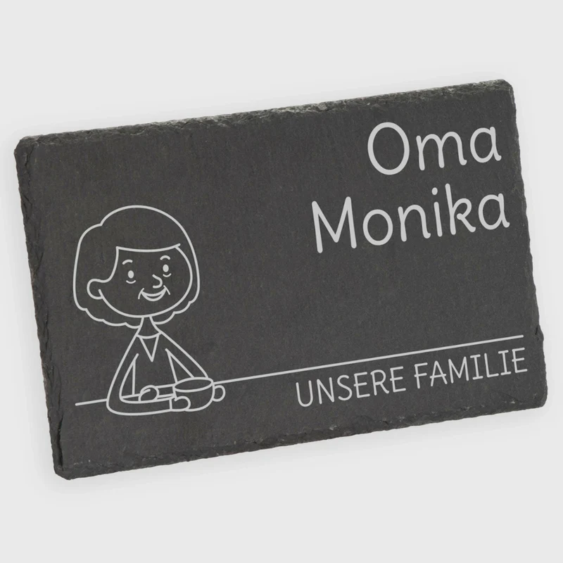 Frühstücksbrettchen mit Gravur - Personalisiert mit Namen - Großmutter "Unsere Familie" | Schieferstein - Geschenk für Oma zum Geburtstag