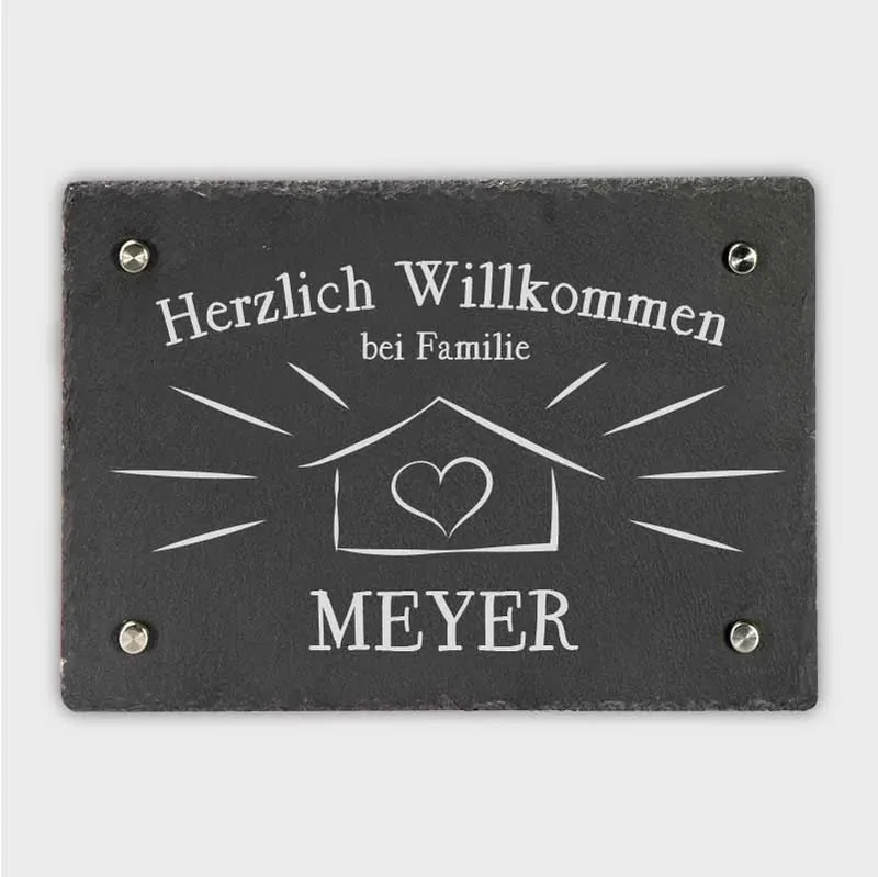 Türschild Personalisiert - Druck mit Name & Familie - Hausschild Sweet Home - 3 Größen | Namensschild Schiefer zur Wandmontage