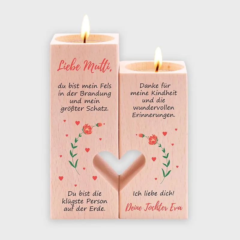 Personalisierter Kerzenständer für Mama - Floral, FSC® | Schönes Muttertagsgeschenk - Personalisierte Geschenke zu Weihnachten, Geburtstag & Muttertag