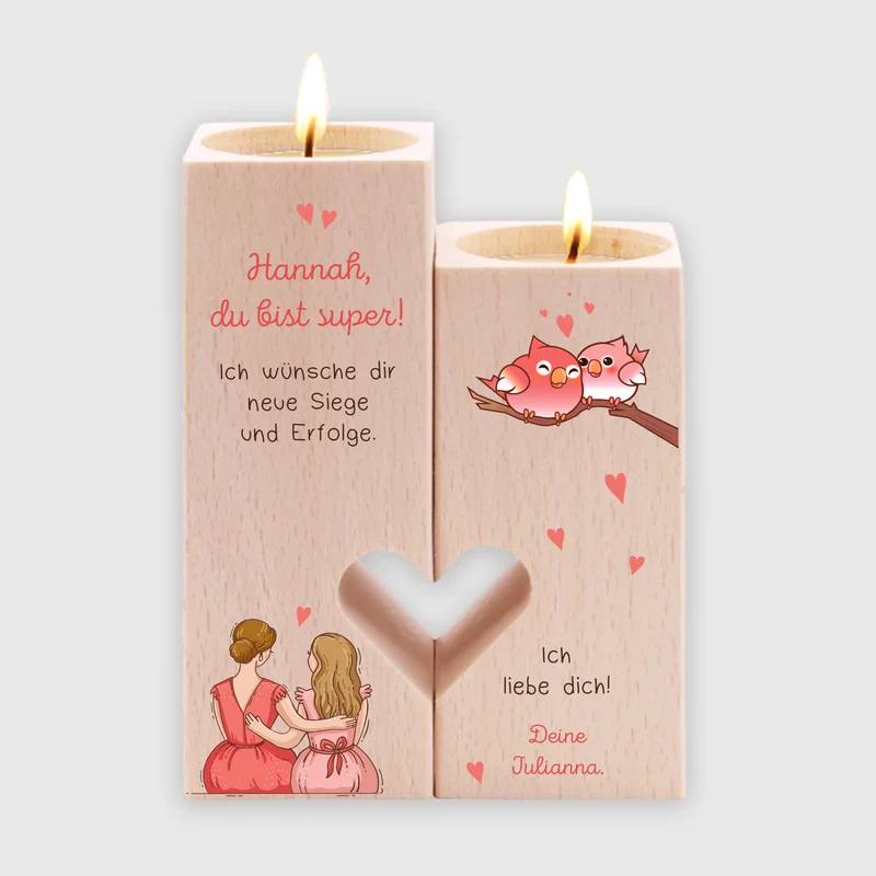 Personalisierter Kerzenständer für Mama - Vögel, FSC® | Schönes Muttertagsgeschenk - Personalisierte Geschenke zu Weihnachten, Geburtstag & Muttertag