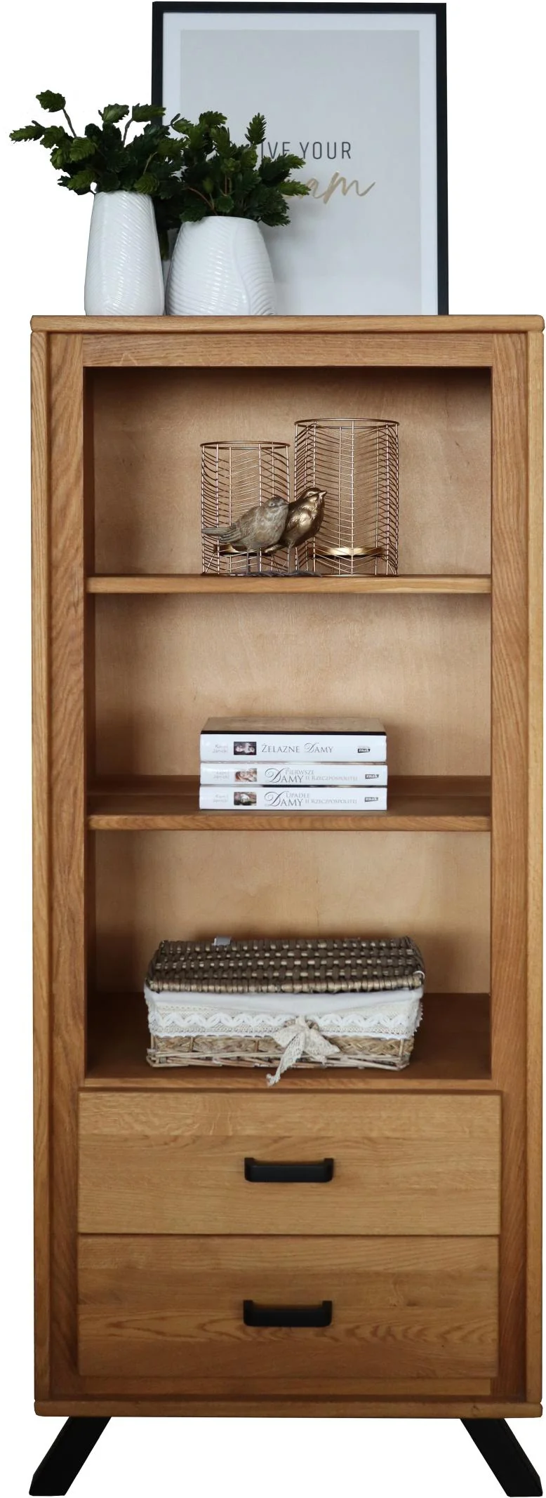 Regal BERN 139 cm 2 Schubläden - Wildeiche Massivholz geölt