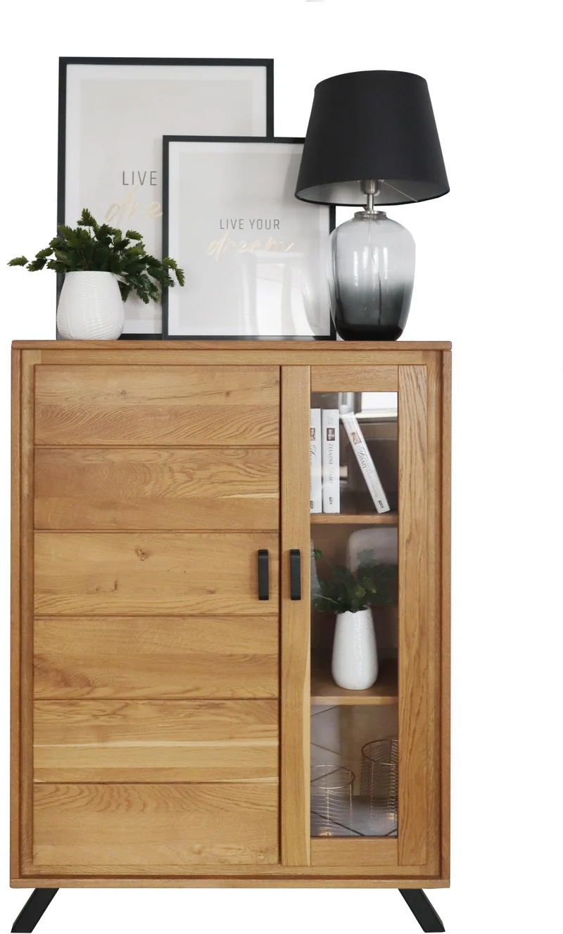 Vitrine BERN 2-türig 121 cm hoch Wildeiche Massivholz geölt