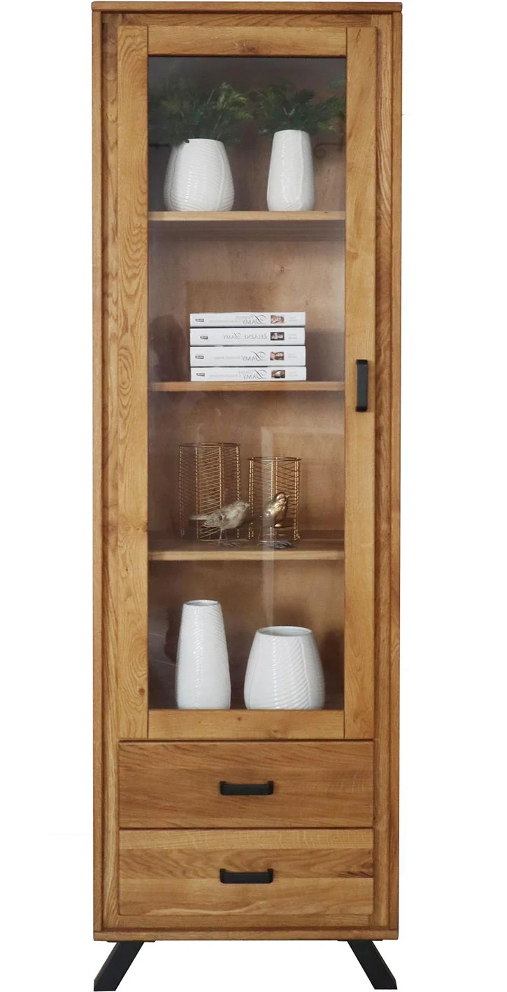 Vitrine BERN 1-türig links - Wildeiche Massivholz geölt