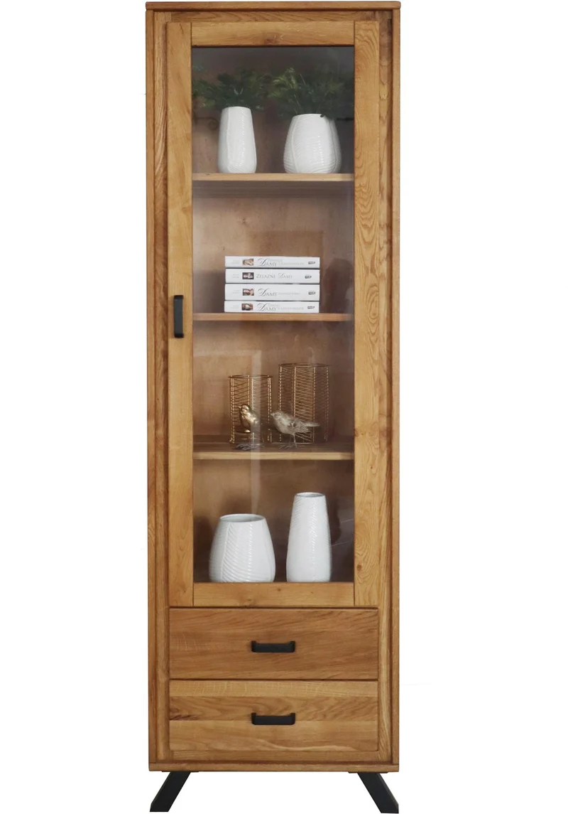 Vitrine BERN 1-türig rechts - Wildeiche Massivholz geölt
