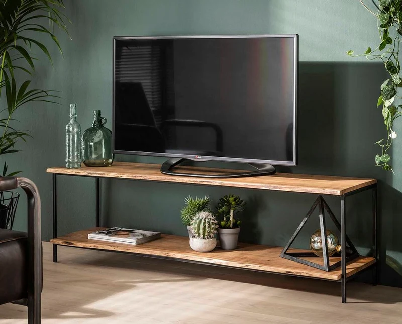 Lowboard TV-Regal KANT 150 cm Akazie mit Baumkante und Metallrahmen