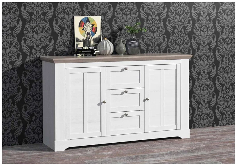 Sideboard Kommode ILOPPA 2-trg. 3 Schubladen Optik: Schneeeiche, Forte
