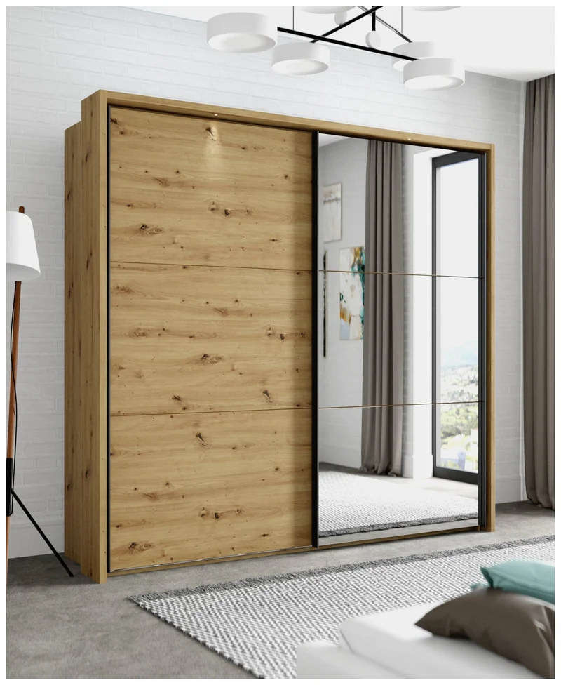 Schwebetürenschrank TRONDHEIM Kleiderschrank mit Böden Artisan Eiche