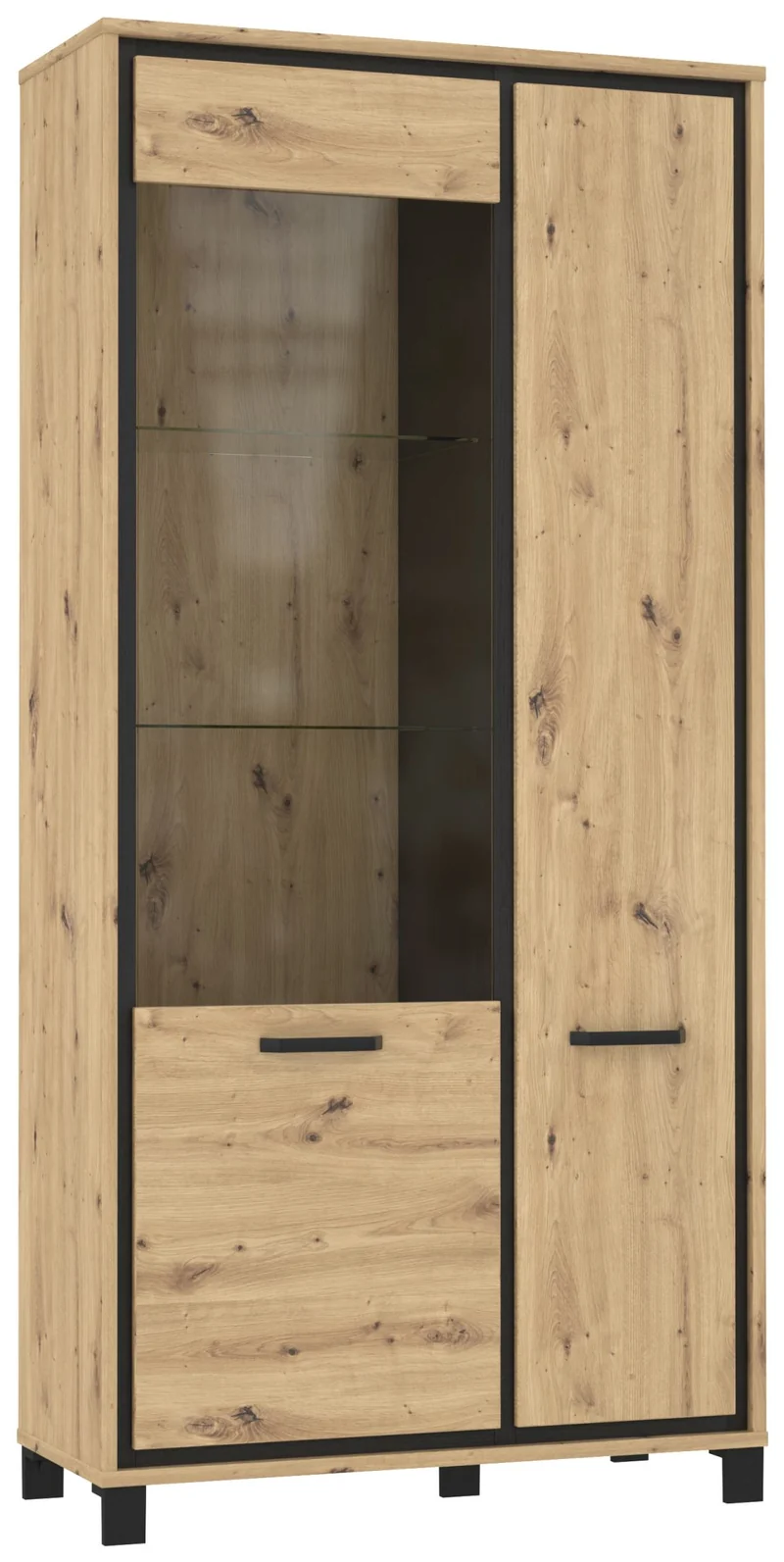 Vitrinenschrank TRONDHEIM 2-trg. Artisan Eiche / Schwarzeiche Optik