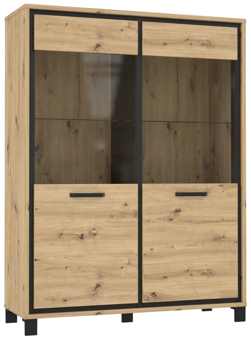 Highboard Vitrine TRONDHEIM V623 Artisan Eiche / Schwarzeiche Optik