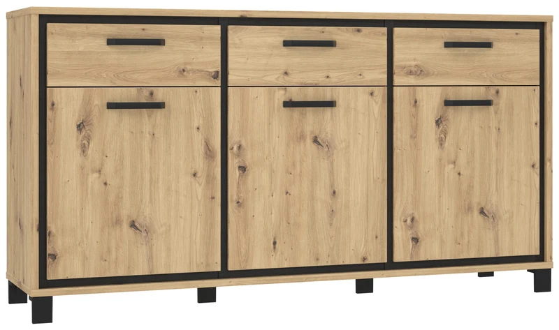 Sideboard TRONDHEIM 3-trg. 3 Schubladen Artisan / Schwarzeiche Optik