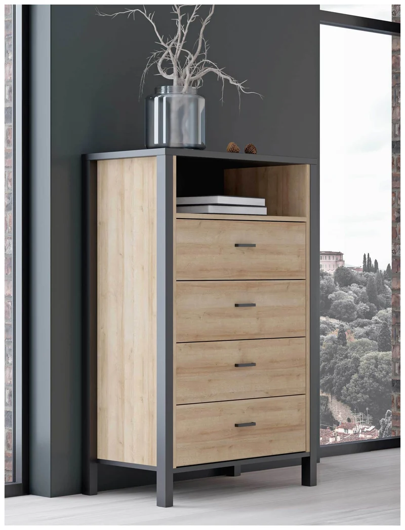 HIGH ROCK K311 Schubladenkommode Riviera Eiche Optik / Schwarz, Forte