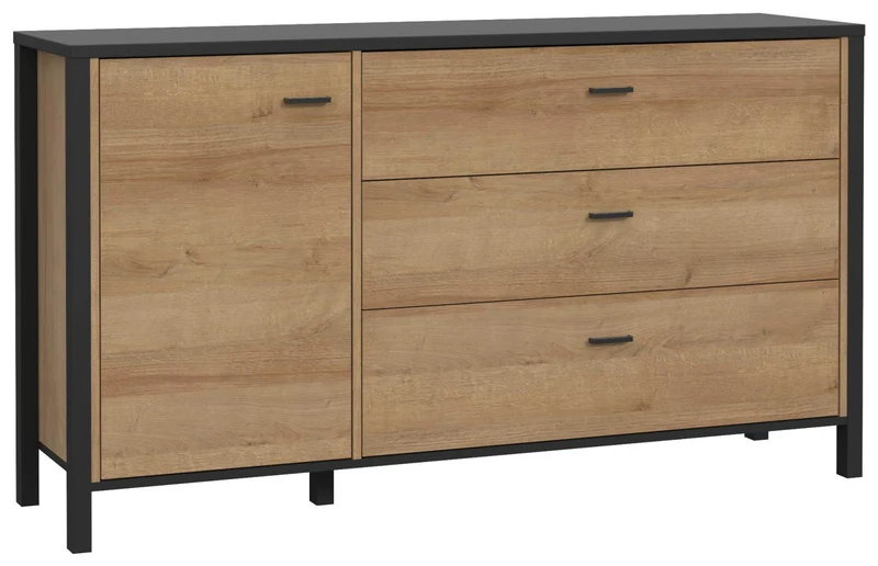Sideboard Kommode HIGH ROCK Riviera Eiche Optik / Schwarz, Forte