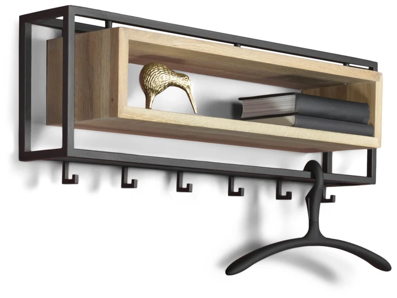 Garderobe Wandgarderobe SCHOOL 80 Stahl Schwarz Ablage Eiche, Spinder